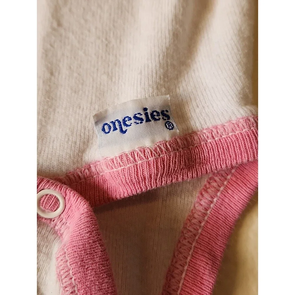 Vintage 80s 90s Gerber Onesie Pastel Butterfly Mouse Pink Trim Size M 19-26 lbs